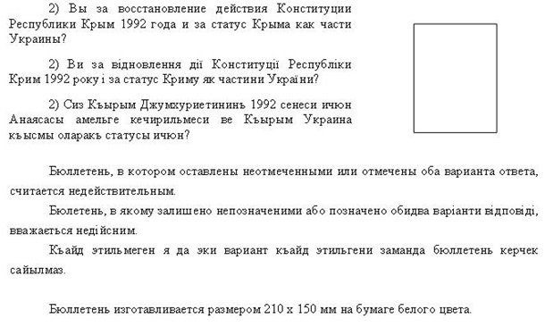 Обнародован бюллетень голосования для крымского референдума