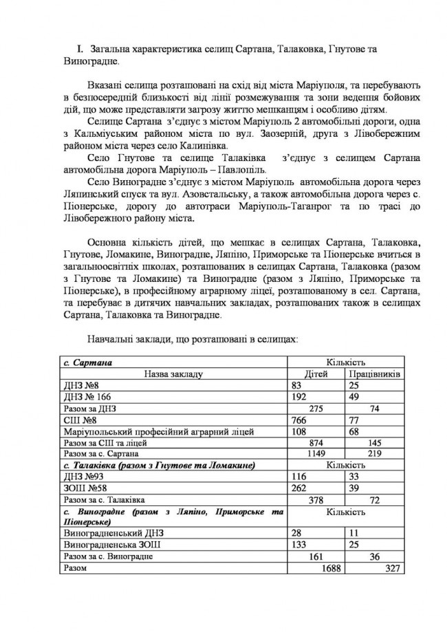 Эвакуация детей на мариупольском направлении