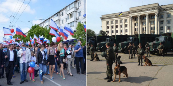 Как прошёл Первомай в оккупированном Симферополе и украинской демократичной Одессе.