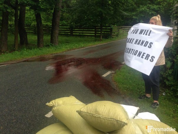 Бандеровцы завалили "трупами" дорогу к резиденции посла РФ в Киеве