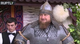 Кадыров отметил День чеченской женщины в доспехах и с копьём
