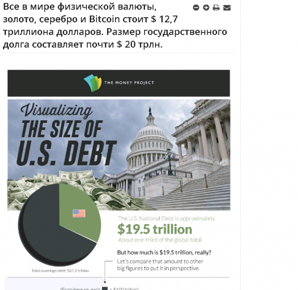 Всё золото, серебро и Bitcoin стоит $12,7 триллиона, а размер долга США почти $ 20 трлн...