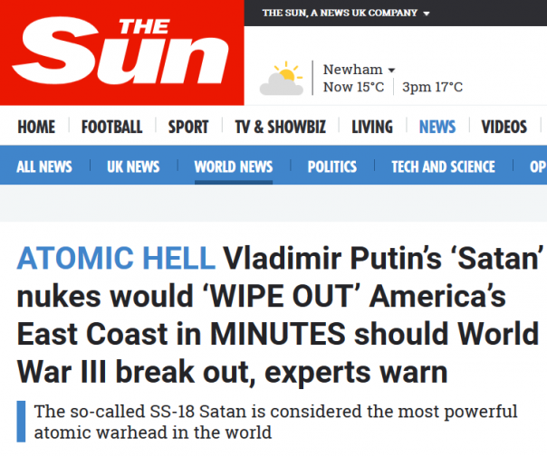 "...путинская "Сатана" сотрет с лица Земли все восточное побережье Америки!" [западные издания пугают читателей новым российским чудо - оружием]