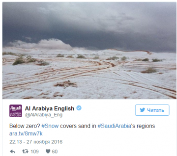 В Саудовской Аравии выпал снег