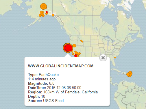 У берегов Калифорнии произошло землетрясение магнитудой 6,8