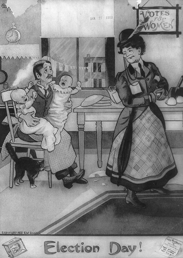 Ретрооткрытки, показывающие страх общества перед расширением прав женщин