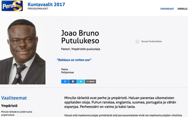 В Финляндии в депутаты от националистической партии выдвинулся темнокожий мигрант-пастор