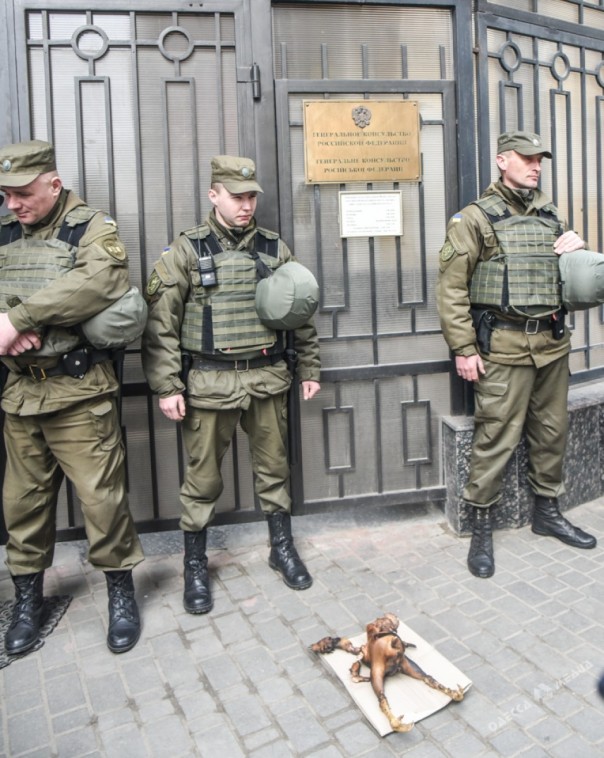 Бандероодесци жарили петуха возле консульства РФ