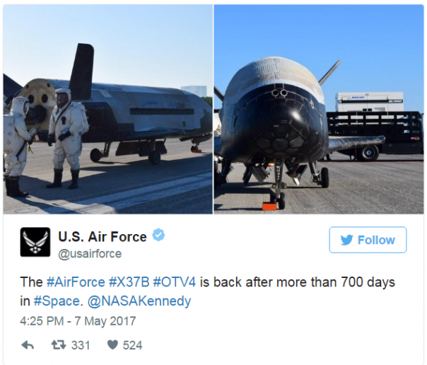 Секретный орбитальный самолет ВВС США X-37B вернулся на Землю после двух лет в космосе Секретный орбитальный самолет ВВС США X-37B вернулся на Землю после двух лет в космосе