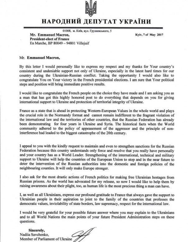 Савченко попросила Макрона усилить санкции против России Савченко попросила Макрона усилить санкции против России