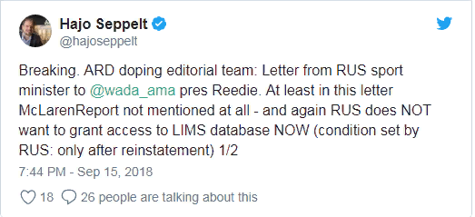 Россия приняла условия WADA по восстановлению РУСАДА