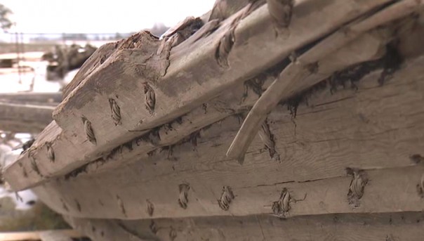 На берег Онежского озера выбросило старинный корабль