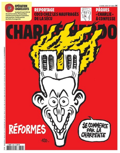 Charlie Hebdo выпустил обложку с горящим на голове Макрона Нотр-Дамом | Фото Нотр-Дама с высоты квадракоптера
