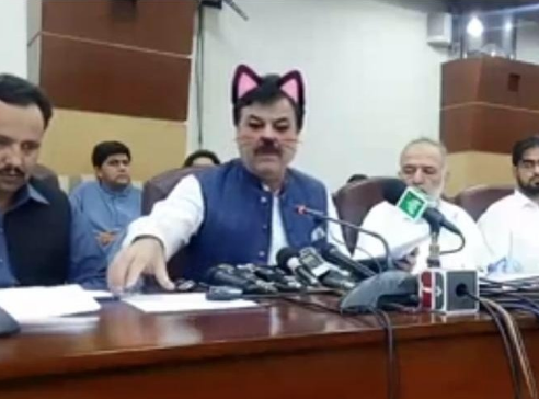 Пакистанский министр случайно провёл пресс-конференцию в образе кота