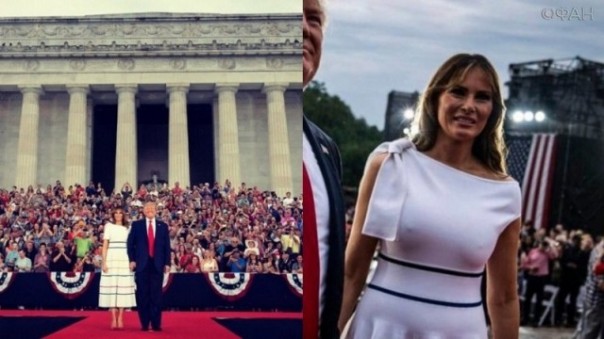 Промокшая Меланья Трамп вышла к американцам в День независимости без нижнего белья