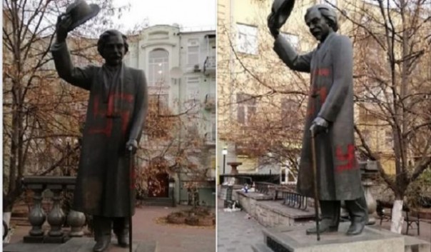 В Киеве памятник Шолом-Алейхему разрисовали свастикой | В Литве нацисты осквернили синагогу гитлеровским приветствием