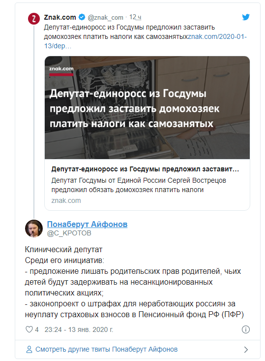 Депутат из ЕР предложил приравнять домохозяек к самозанятым