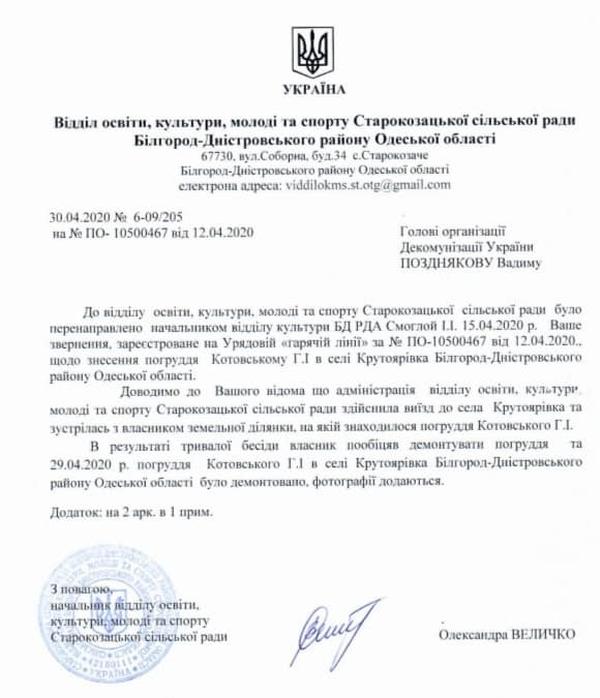 В селе под Одессой демонтировали памятник Котовскому