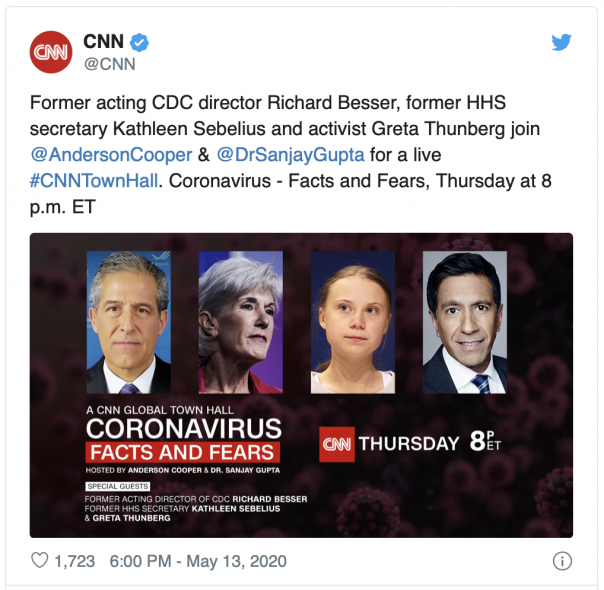 Экоактивистка Грета Тунберг стала постоянным экспертом по коронавирусу на канале CNN