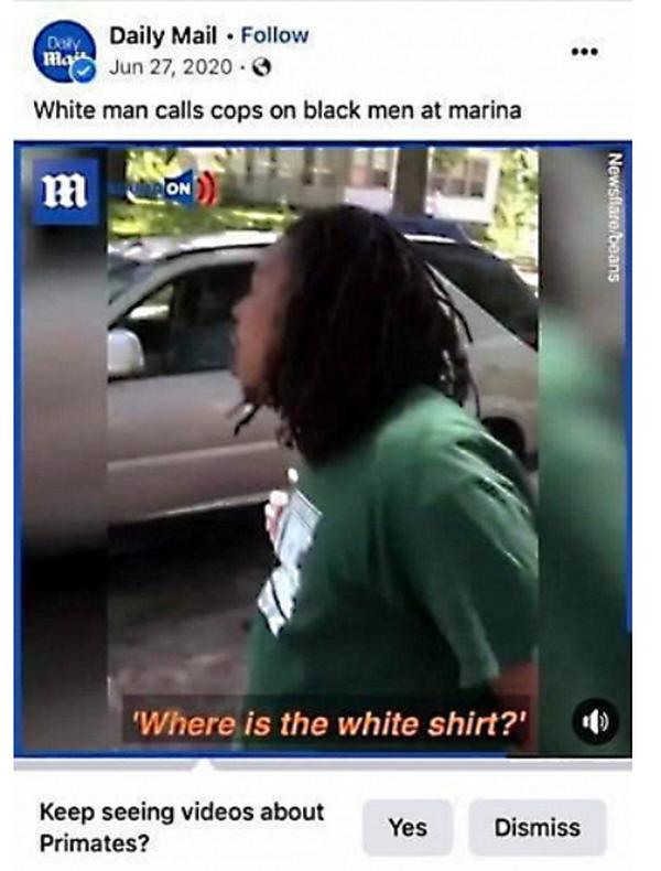 Facebook назвал чернокожих мужчин «приматами»