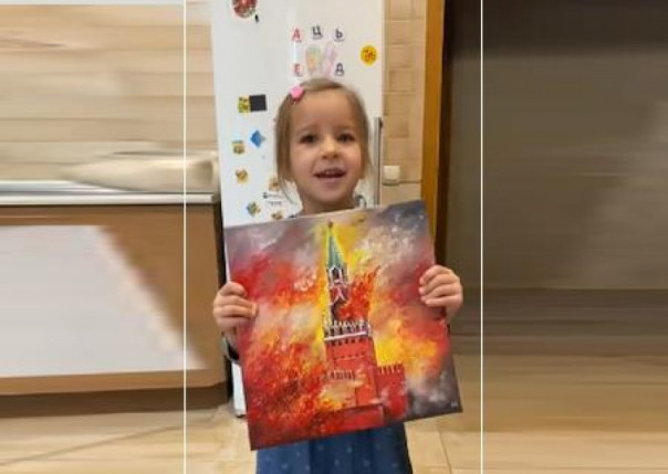 На Украине 6-летние дети рекламируют картины с пылающим Кремлём