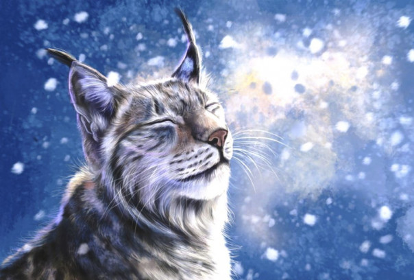 Рысь в Греции наслаждается снегопадом