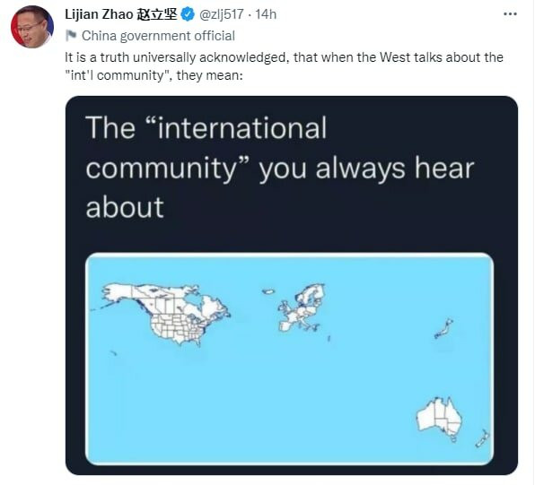 Представитель МИД КНР Чжао Лицзянь высмеял представление Запада о международном сообществе