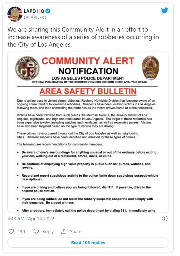 Уличные банды Лос-Анджелеса нападают на жителей богатых районов, полиция призывает жителей быть начеку