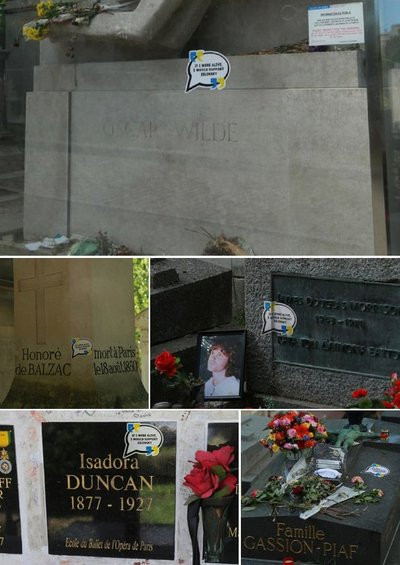 Француз назвал "болванами" авторов стикеров в поддержку Зеленского на могилах Бальзака и Эдит Пиаф