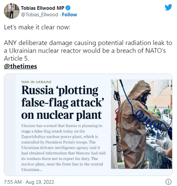 Чиновники из США и Великобритании угрожают вмешательством НАТО в случае аварии на Запорожской АЭС