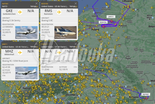 Разведывательная авиация США уже вторые сутки активно мониторит пространство вдоль границ России, Украины и Беларуси