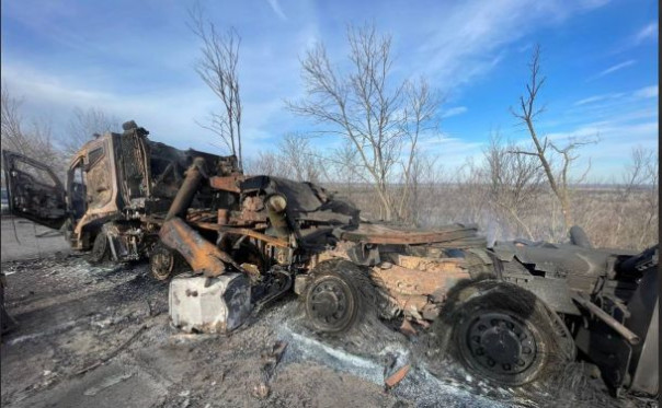 Первая подтвержденная уничтоженная украинская реактивная установка БМ-27 "Буревий"