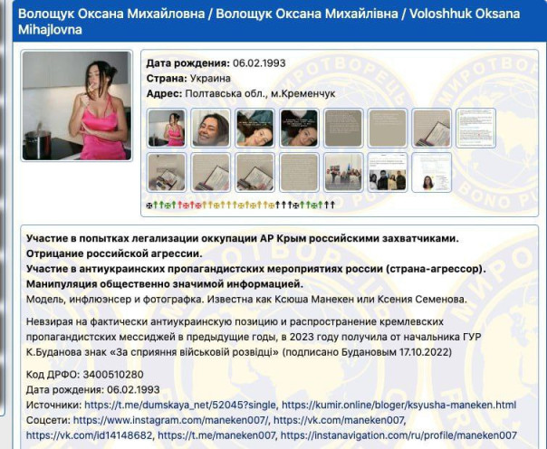 Награждённую разведкой эскортницу из Киева уже внесли в список предателей на сайт "Миротворец"