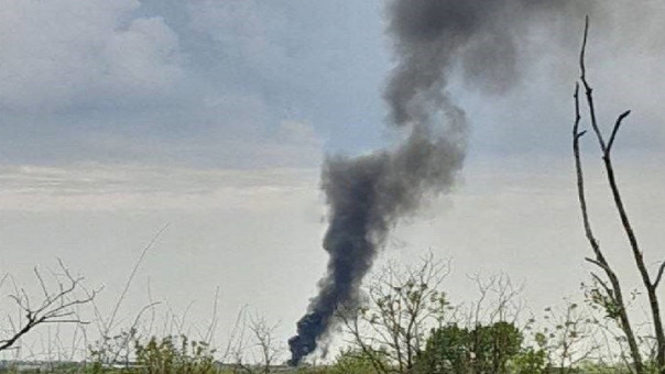 После украинского обстрела под Бердянском вспыхнул элеватор