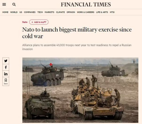 НАТО планирует провести крупнейшие со времён холодной войны учения, — Financial Times