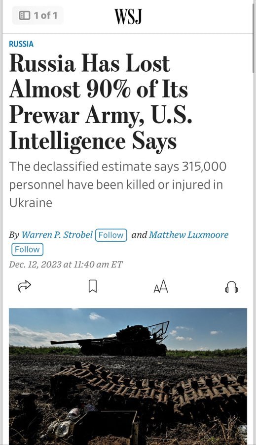 CNN 85% российской армии "убило", WSJ - уже 90%.