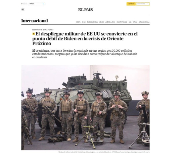 El País: американкое военное присутствие на Ближнем Востоке стало слабым местом Байдена