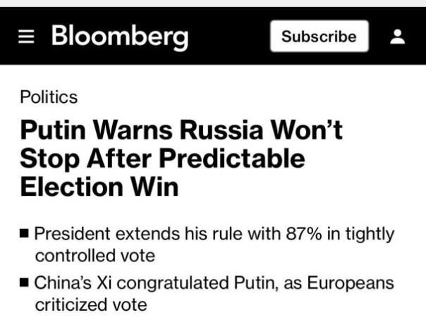 Победа Владимира Путина на выборах: «теперь Россию не остановить», — Bloomberg