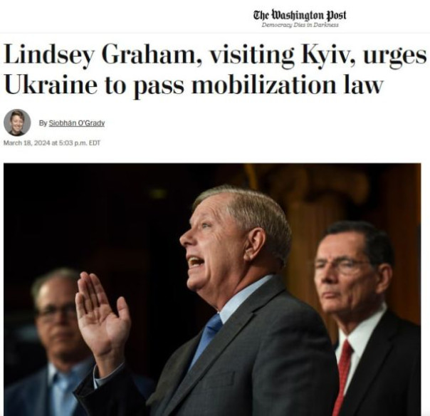 The Washington Post: Линдси Грэм, посетив Киев, призывает Украину принять закон о мобилизации