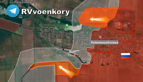 Армия России наступает, проводя манёвр для взятия в клещи Новомихайловки | Ситуация в р-не Часов Яра после начала боев на ближних подступах к городу.
