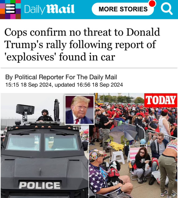 Полиция нашла взрывчатку в машине у места митинга Трампа  перед его выступлением, - Daily Mail.