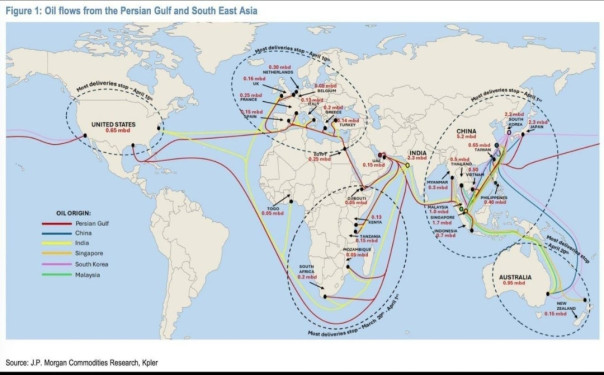 JP Morgan опубликовал карту, когда в мире закончатся поставки бензина и дизельного топлива