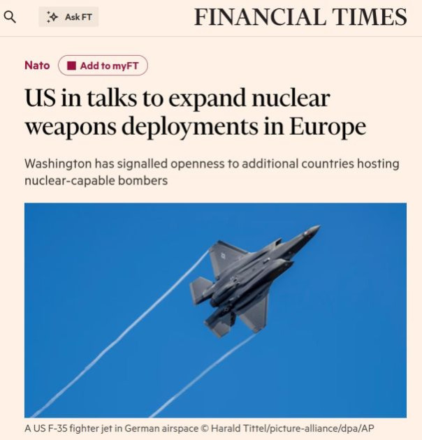 Financial Times: США обсуждают размещение ядерного оружия в Европе