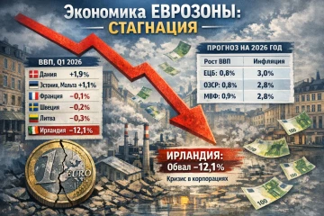 Еврозона в стагнации: ВВП упал на 0,2% в I квартале, прогноз роста на год — всего 0,8%