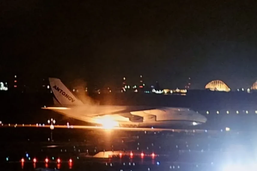 В Японии при посадке загорелся украинский самолёт Ан-124 "Руслан"