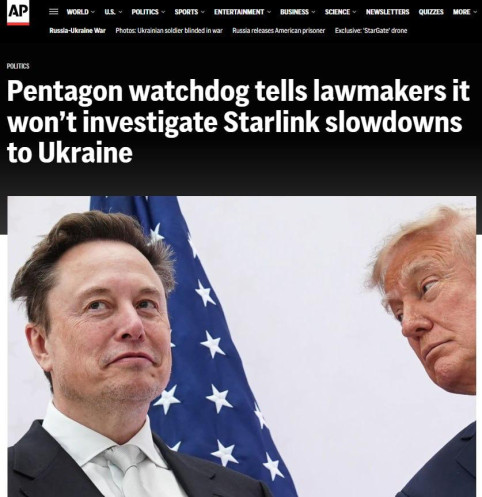 Пентагон отказался расследовать ограничения Starlink для Украины, отклонив запрос девяти сенаторов США — Associated Press